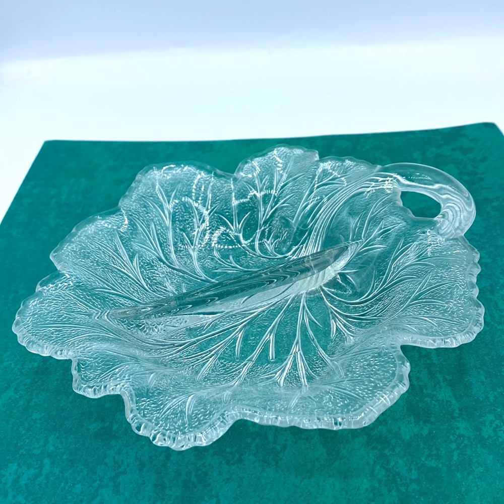 Vintage 1950’s Clear Glass Grape Leaf Sectional Tray